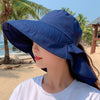 8062 Women Summer Neck Protection Sunscreen Hat Large Brim Fisherman Hat(Navy)