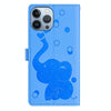 For iPhone 13 Pro Cartoon Elephant Embossed Leather Phone Case(Blue)