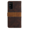 For Samsung Galaxy S20 FE Grid Stitching Leather Phone Case with Lanyard(Brown)