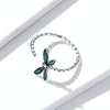 BSR216 Sterling Silver S925 Zircon Vintage Dragonfly Open Ring