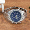 Round Dial 3 Decoration Dials Men Quartz Watch with Metal Band(Blue)