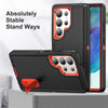 For Samsung Galaxy S25 Ultra 5G Rugged PC Hybrid Silicone Phone Case with Holder(Black+Orange)