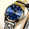 FNGEEN 4002 Men Roman Numeral Dial Sports Watch Student Luminous Quartz Watch(Between Gold Blue Surface)