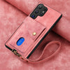 For Samsung Galaxy S25 Ultra 5G Retro Card Wallet Fold Leather Phone Case with Strap(Pink)