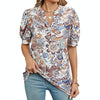 Women V-neck Loose Short-sleeved Printed T-shirt Top, Size: M(Orange Cashew)
