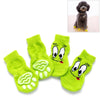 Anti-Slip Dog Socks, Knitted, Puppy Design, Green, L (4 Pack)