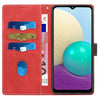 For Samsung Galaxy A02 / M02 Grid Stitching Leather Phone Case with Lanyard(Red)