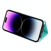 For iPhone 15 Three Fold Card Bag Phone Case with Long Lanyard(Mint)