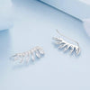 BSE780 Sterling Silver S925 Sparkling Platinum Zircon Wing Feather Long Stud Earrings