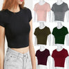 Round Neck Exposed Navel Shirt Body Short Sleeve T-shirt, Size: S(Wine Red)