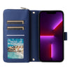 For iPhone 13 Pro Nine-card Slots Zipper Wallet Bag Leather Phone Case(Blue)