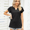 Women V-Neck Button Hollow Loose Short Sleeve T-Shirt Blouse, Size: XXL(Black)