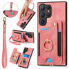 For Samsung Galaxy S25 Ultra 5G Retro Skin-feel Ring Multi-card Wallet Phone Case(Pink)