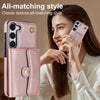 For Samsung Galaxy S24 5G RFID Card Slot Phone Case with Long Lanyard(Rose Gold)