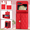 For Samsung Galaxy Z Flip6 Rhombic Texture Card Bag PU Phone Case with Long Lanyard(Red)