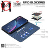 For Samsung Galaxy S23 5G Splicing Color Hollow Flower Pattern RFID Leather Phone Case(Dark Blue)