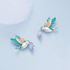 Drip Oil Craft Kingfisher Earrings Ring Set 925 Silver Jewelry, Style: Earrings