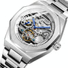 FORSINING F980 Luminous Three Eye Six Shot Weekly Steel Belt Men Fully Automatic Mechanical Watch(Silver Belt White Face)