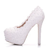 Pearl Lace Wedding Shoes Stiletto Women High Heels, Size:37(White)