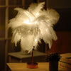 Ostrich Feather Table Lamp Wrought Iron Night Light LED Copper Wire Lamp(Yellow)