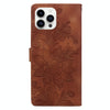 For iPhone 15 Pro Lace Floral Embossed Magnetic Buckle Leather Phone Case(Brown)