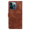 For iPhone 12 Pro Max / 13 Pro Max Lace Floral Embossed Magnetic Buckle Leather Phone Case(Brown)