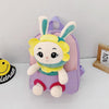 Kindergarten School Bag Plush Toy Children Cute Cartoon Backpack(With Hat Bunny Purple)