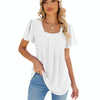 Spring and Summer Square Neck Pleated Short Sleeve Ladies Loose T-Shirt Top, Size: XL(White)