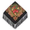 Black Ethnic Style Retro Tassel Square Scarf Flower Pattern Headscarf Scarf, Size:90 x 90cm