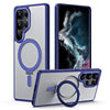 For Samsung Galaxy S25 Ultra 5G MagSafe Airbag Shockproof Frosted Phone Case with Fold Holder(Blue)