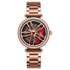SANDA 1074 3D Hollow Out Wheel Non-rotatable Dial Quartz Watch for Women, Style:Steel Belt(Rose Gold)