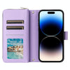 For iPhone 14 Pro Nine-card Slots Zipper Wallet Bag Leather Phone Case(Light Purple)
