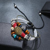BX016 Retro Personality Leather Beaded Bracelet(White Leather+Bronze Accessories)