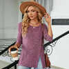 Autumn And Winter Round Neck Button Split Loose Long-Sleeved T-Shirt Top, Size: XXL(Purple Red)