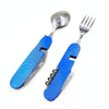6-in-1 Stainless Steel Travel / Camping Folding Cutlery Set, Spoon + Fork + Knife +  Bottle Opener Set(Blue)