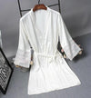 Robes  Elegant Sleepwear Sexy Lace Women Dressing Kimono Silk Bath Robe, Size:L(White)