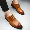 Men Business Dress Shoes Crocodile Leather Shoes Pointed Strips Brock Casual Shoes, Size:39(Yellow)