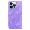 For iPhone 13 Pro Lace Floral Embossed Magnetic Buckle Leather Phone Case(Purple)