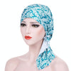 Stretch Printed Turban Big Tail Hat Flower Cloth Curved Turban Hat, Size:M 56-58cm(Small Floral Green)