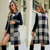 Women Long Suit Collar Sleeveless Sweater Jacket Plaid Jacquard Knit Vest Cardigan, Size: XL(Gray)