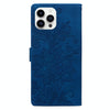 For iPhone 15 Pro Lace Floral Embossed Magnetic Buckle Leather Phone Case(Blue)