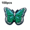 100pcs Butterfly Cartoon Shoe Flower Removable PVC Soft Rubber Cave Shoes Buckle(Green)
