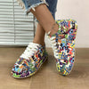 Outdoor Thick Bottom Lacing Sneakers Cartoon Graffiti Printed Couple Casual Shoes, Size: 42(Purple)