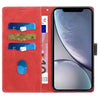 For iPhone XR Grid Stitching Leather Phone Case with Lanyard(Red)