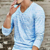 Slim Streetwear V-neck T Shirt Casual Fitness Tops Long Sleeve Pullover Shirt for Men, Size:XXL (Blue)