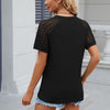 Summer Women Round Neck Flower Lace Patchwork Short Sleeve T-Shirt, Size: S(Black)