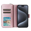 For iPhone 15 Pro Max Nine-card Slots Zipper Wallet Bag Leather Phone Case(Rose Gold)