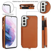 For Samsung Galaxy S22+ 5G Double Flap Zipper RFID Leather Phone Case with Short Lanyard(Brown)