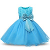 Blue Girls Sleeveless Rose Flower Pattern Bow-knot Lace Dress Show Dress, Kid Size: 130cm