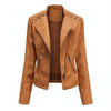 Women Short Leather Jacket Slim Jacket Motorcycle Suit, Size: XXL(Camel)